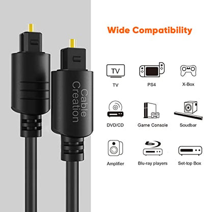 CableCreation Digital Optical Audio Toslink Cable 50FT, Fiber Optic, S/PDIF | 24K Gold-Plated Connectors, for Home Theater, Sound Bar, TV, PS4, Xbox, VD/CD Player, Blu-ray Players, Game Console, and More - size: 50 Feet