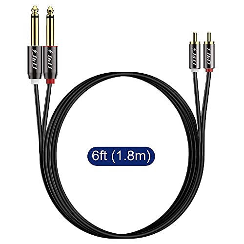 J&D 1/4 to RCA Cable, Gold Plated Copper Shell Heavy Duty 2X6.35mm TS to Dual RCA Stereo Audio Interconnect Cord for AV Receivers, Speakers, Home Audio Systems, Amplifiers, 6 Feet - size: 6 Feet
