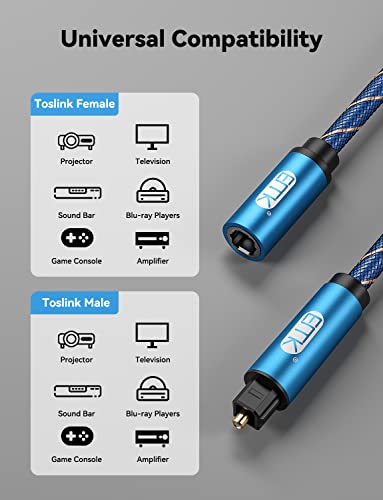 EMK Optical Audio Cable Toslink Male to Female Audio Adapter Cable,Extension Adapter Nylon Braided Cord Compatible for Home Theater, Sound Bar, TV, PS4, Xbox, PlayStation and More,Blue (9.8ft/3m) - size: 9.8ft/3m