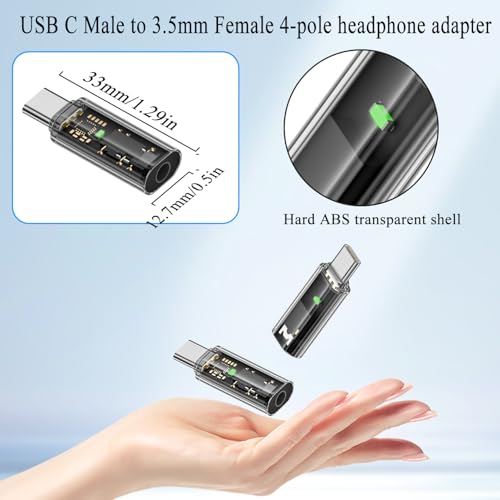 QIANRENON USB C to 3.5mm Headphone Adapter USB Type C Male to 3.5mm 1/8 TRRS Female Audio Connector USB C to 4 Pole 3.5mm Headset Converter, Compatible CTIA OMTP, for Smartphone Car Audio, 2Pcs