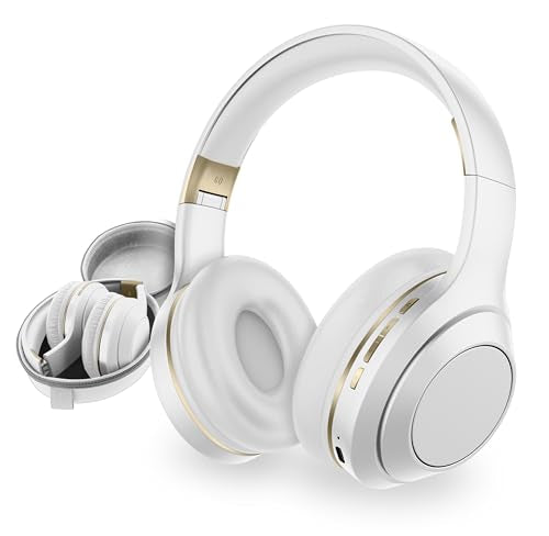SENTRY OSH Over Ear Bluetooth Wireless Headphones, Active Noise Canceling -20dB Reduction, 22 Hour Battery Life, Control Buttons, Built in Microphone, USB C Charging and Carrying Case Included (White) - color: White