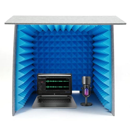 Portable Vocal Recording Booth,Desktop Soundproof Cover with 50mm Thick Sound Absorbing Sponge,3-Sided Foldable Vocal Isolation Shield for Home Recording,Podcast,Live Stream