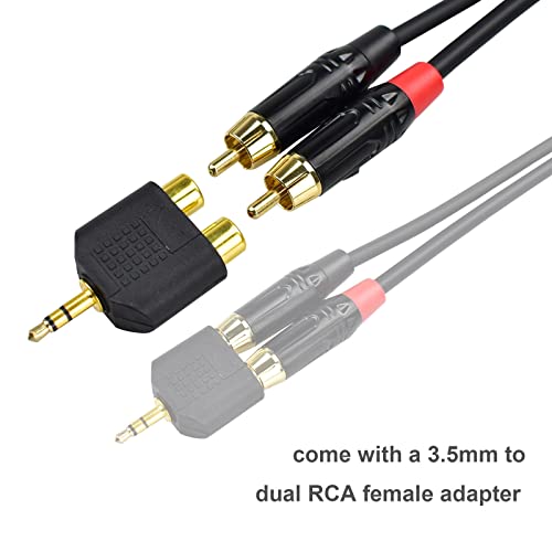 Dual 1/4 to Dual RCA Cable 3.3FT, 24AWG OFC Shielded Noiseless 6.35mm TS Male to RCA Interconnect Audio Cord, Gold-Plated Split Stereo Patch Cable for Mixer, Audio Interface, Studio Monitors