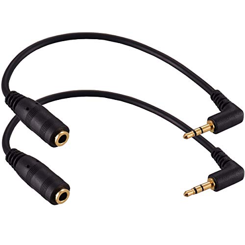 2 Pack Gold Plated 2.5mm Male to 1/8 inch 3.5mm Female Stereo Audio Jack Adapter Cable 90 Degree Right Angle Connector 6 inch Cord for Radios,Headphones,Recorder,Camera