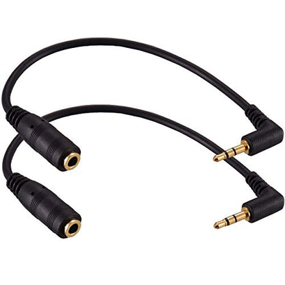 2 Pack Gold Plated 2.5mm Male to 1/8 inch 3.5mm Female Stereo Audio Jack Adapter Cable 90 Degree Right Angle Connector 6 inch Cord for Radios,Headphones,Recorder,Camera