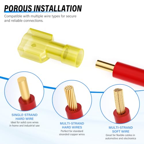 TAILONZ 120PCS Nylon Spade Connectors Kit | 22-18 AWG / 16-14 AWG / 12-10 AWG Waterproof Insulated Electrical Crimp Terminals for Automotive & Marine Wiring