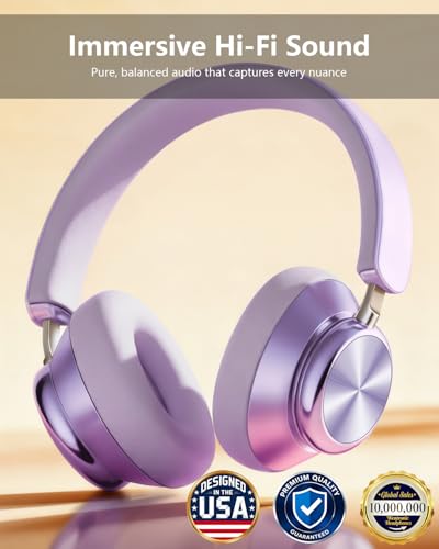 Wentronic Y03 Bluetooth Headphones Wireless Active Noise Cancelling Over Ear Headphones 48 Hours Playtime High Sound Quality 6 EQ Music Mode Headphones with Soft Ear Cushion - Purple - color: Purple