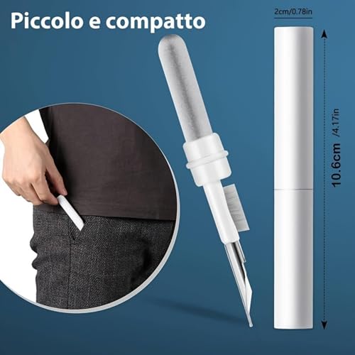 3-in-1 Earbud Cleaning Pen for AirPods Pro 1 2 3, AirPods Cleaner Pen with Metal Tip, Soft Brush and Flocking Sponge for Charging Cases, Wireless Earphones, Phones, Keyboards and Electronics, White