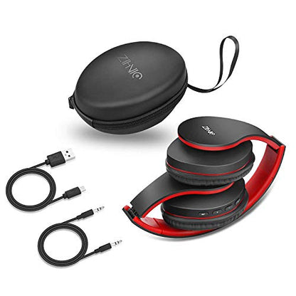 ZIHNIC Bluetooth Headphones Over-Ear, Foldable Wireless and Wired Stereo Headset Micro SD/TF, FM for Cell Phone,PC,Soft Earmuffs &Light Weight for Prolonged Wearing (Black/red) - color: Red