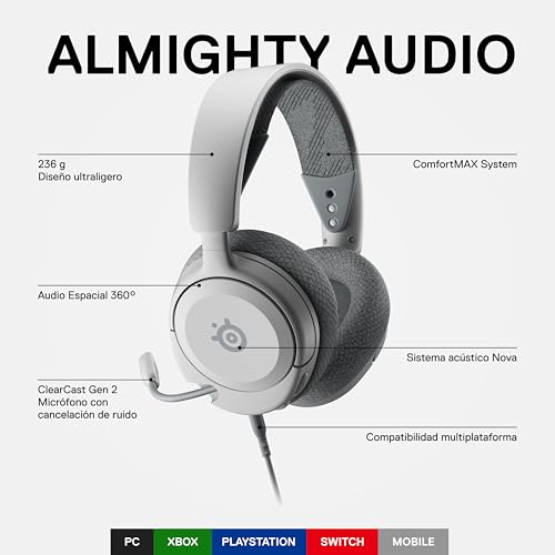 SteelSeries Arctis Nova 1 Multi-System Gaming Headset — Hi-Fi Drivers — 360° Spatial Audio — Comfort Design — Durable — Ultra Lightweight — Noise-Cancelling Mic — PC, PS5/PS4, Switch, Xbox - White - color: White, style: Nova 1