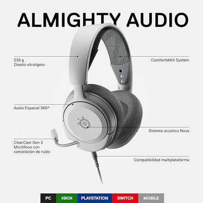 SteelSeries Arctis Nova 1 Multi-System Gaming Headset — Hi-Fi Drivers — 360° Spatial Audio — Comfort Design — Durable — Ultra Lightweight — Noise-Cancelling Mic — PC, PS5/PS4, Switch, Xbox - White - color: White, style: Nova 1