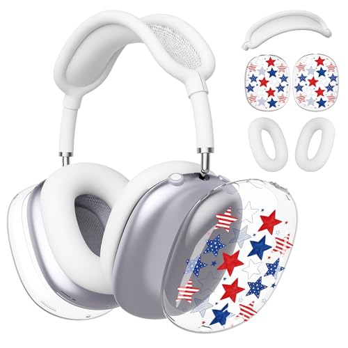 for AirPods Max 2/1 Headphones 4th of July Patriotic Ear Covers | America Stars Clear Ear Cups Cover | White Silicone Ear Pad Case Headband Cover for Apple AirPods Max 2/1 (2026/2024/2020) - color: America Stars E