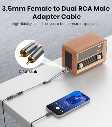 3.5mm Female to 2 RCA Male Stereo Audio Cable, 3.3FT | Gold Plated & Nylon Braided 2 RCA to 3.5mm Female Jack Adapter, Y Splitter Bi-Directional Aux Cord for Phone Tablet Speaker - size: 1 m/3.3 FT