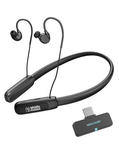 Middle Rabbit Rampage 2 Gaming Earbuds with 2.4G USB Dongle, 20ms Low Latency, Wireless Bluetooth Neckband Headphones for Work & Play, Mic, 32H Playtime, Around-the-Neck, for PS5/PC/Laptop