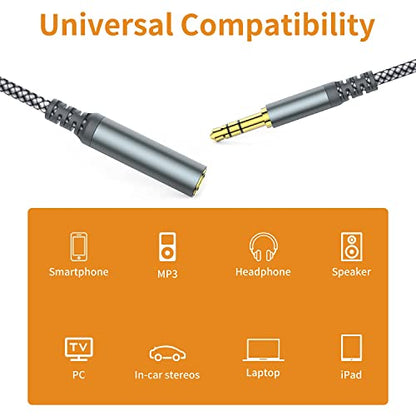 MCSPER Headphone Extension Cable, [2-Pack, 3.3ft Hi-Fi ] 3.5mm Extension AudioMale to Female Aux Adapter Hi-Fi Sound Stereo Extender Cord for Headset, iPhone, iPad, Smartphones, Tablets & More (Grey) - size: 3.3FT