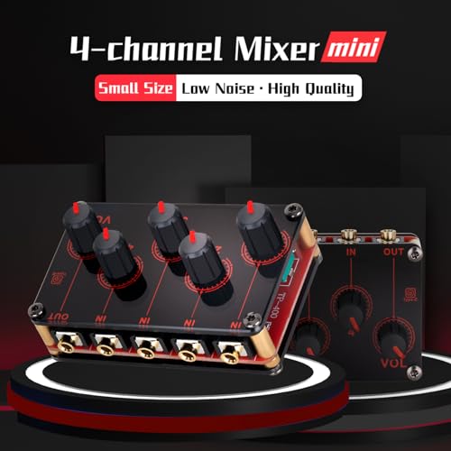 COKYIS TP400 Mini Portable Stereo 4 Channel Audio Mixer Live Studio Console Recording Low Noise Multiple Input Mix 4 Way 1/8" inch 4 in 1 Out Stereo Mixer(With USB power cord)