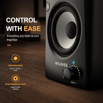 Nylavee Desktop Speakers, Hi-Res Computer Speakers for Desktop PC with LDAC | Bluetooth 6.0/USB/AUX/RCA, Bookshelf PC Speakers with Bass & Treble Control, Headphone Jack