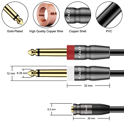 J&D 3.5mm TRS to Dual 1/4 in TS Cable, Heavy Duty 3.5 mm to 2 x 6.35 mm Cable 3.5 mm 1/8 Female to 1/4 Male Cord for Mixer Guitar Piano Amplifier Speaker, 3 Feet - size: 3 Feet