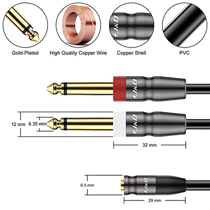 J&D 3.5mm TRS to Dual 1/4 in TS Cable, Heavy Duty 3.5 mm to 2 x 6.35 mm Cable 3.5 mm 1/8 Female to 1/4 Male Cord for Mixer Guitar Piano Amplifier Speaker, 3 Feet (Pack of 2) - size: 3 Feet (Pack of 2)