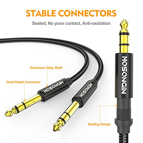 HOSONGIN 1/4 Inch TRS Instrument Cable 10ft 2-Pack [Nylon Braided Shielded], 1/4 Inch to 1/4 inch TRS Male to Male Plug Stereo Audio Cord, Quarter Inch 6.35mm Balanced Interconnect Line - 10 feet - size: 10 Feet, style: 1/4" TRS Cable - 2 Pack