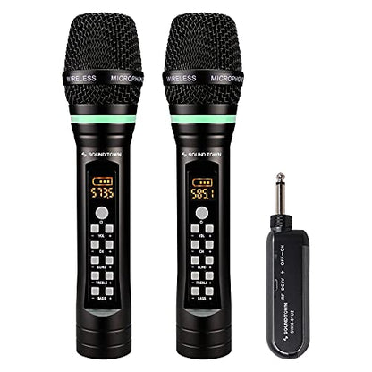 Sound Town 100-Channel UHF Rechargeable Wireless Handheld Microphone System with Built-in Effects, 1/4" Mini Portable Receiver for Karaoke, Events, Church, Meetings (SWM01-U2HH) - size: 100-Channel UHF with 2 Handheld Mics