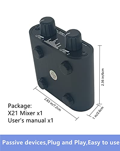 2 Way Audio mixer 3.5mm Un-powered mixer, 2 to 1 Stereo aux 3.5mm line levels control Box mini passive mixer X21
