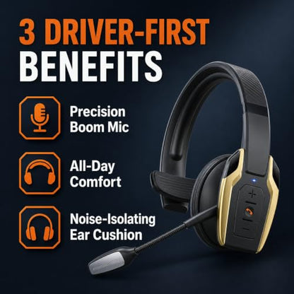 Trucker Bluetooth Headset, Bluetooth 6.0 Wireless Headset with ENC Noise Cancelling Mic, 58H Play Time, Hands-Free Headset for Truck Drivers, Office Calls & Driving-Gold - color: Gold