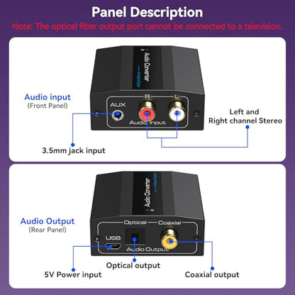 Analog to Digital Audio Converter RCA to Optical Converter RCA/3.5MM to Toslink and Coaxial Adapter for PS5 PS4 DVD Soundbar