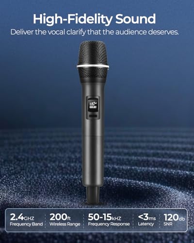 Wireless Microphones, Dual Handheld Dynamic Mic with Ultra-Stable Rechargeable Receiver | 200ft Freedom |Zero Dropouts | 40H Duration |Plug and Play| Karaoke Microphone for Singing, Meeting - color: Black