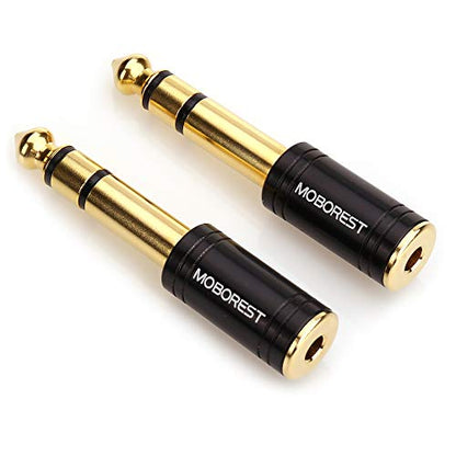MOBOREST 1/4" Male to 3.5mm (1/8 in) F Headphones Audio Adapter, Black -2P | 6.35mm Male to 3.5mm Female adapter Pure Copper connectors for lossless TRS sound, guitar amp, piano, keyboard, mixer, studio - color: 2BLACK