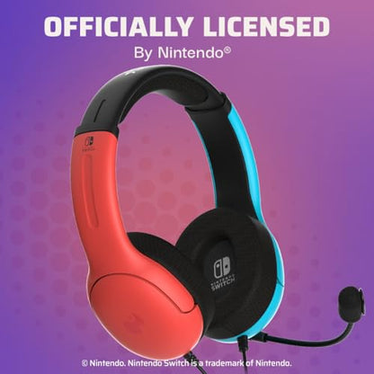 PDP Gaming LVL40 Airlite Stereo Headset for Nintendo Switch/Lite/OLED - Wired Power Noise Cancelling Microphone, Lightweight Soft Comfort On Ear Headphones (Mario Neon - Red & Blue) - color: Blue & Red
