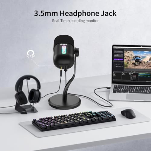USB Condenser Microphone for Recording, Streaming, Podcasting | Noise Reduction & One-key Mute, Work with Laptop/PC/Tablet/Cellphone, Black