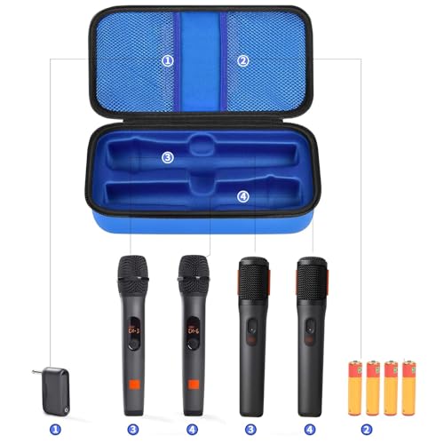 Wireless Microphone Case Compatible with JBL Wireless Two Microphone System, Handheld Dual Mic Travel Bag for Singing or Karaoke for Receivers, Adapters, AA Batteries - color: Blue