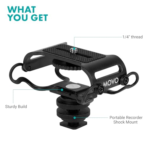 Movo SMM5-B Universal Microphone and Portable Recorder Shock Mount - Fits the Zoom H1n, H2n, H4n, H5, H6, Tascam DR-40x, DR-05x, DR-07x and others with a 1/4" Mounting Screw (Black)