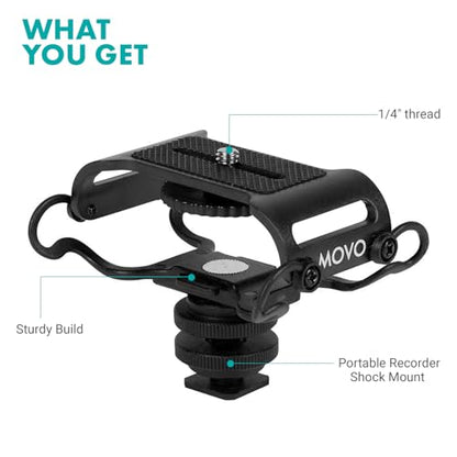 Movo SMM5-B Universal Microphone and Portable Recorder Shock Mount - Fits the Zoom H1n, H2n, H4n, H5, H6, Tascam DR-40x, DR-05x, DR-07x and others with a 1/4" Mounting Screw (Black)