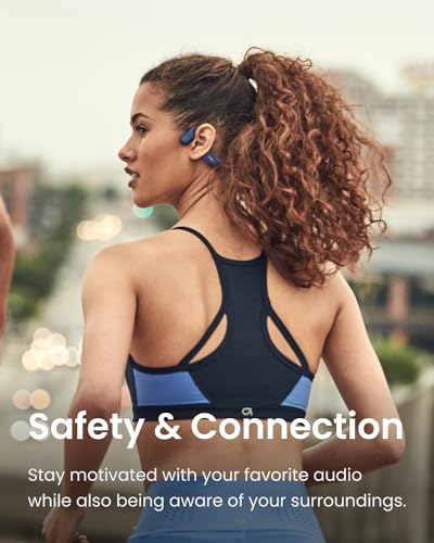SHOKZ OpenRun Mini Bone Conduction Open-Ear Bluetooth Headphones, Blue | Bundle with Sweat Headband；Open ear comfort; Lightweight & Secure fit; IP67 water resistance; 8H battery; Running/Cycling - color: Blue, size: Mini Size+Magnetic Charging