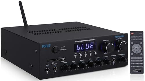 Pyle Wireless Bluetooth Streaming Amplifier - 300W Multi Channel Receiver with Dual Hi Def in/Out, Optical/Coaxial w/ 24 Bit decoding, Aluminum Control Knobs, Headphone Out, USB-A/SD - PDA99BU