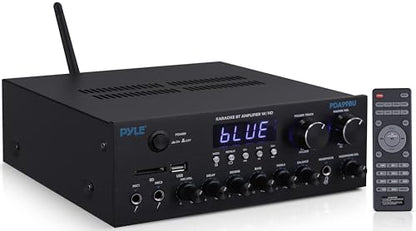 Pyle Wireless Bluetooth Streaming Amplifier - 300W Multi Channel Receiver with Dual Hi Def in/Out, Optical/Coaxial w/ 24 Bit decoding, Aluminum Control Knobs, Headphone Out, USB-A/SD - PDA99BU