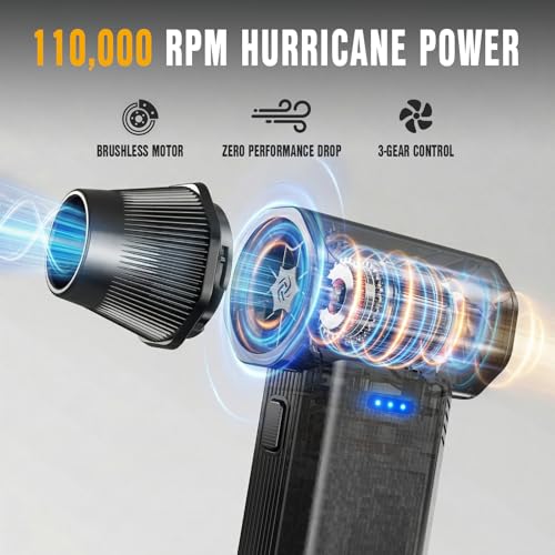 110000 RPM Brushless Compressed Air Duster for Deep PC Keyboard Cleaning | Air Duster with 4 Custom Nozzles for All Electronics, Car Interiors & Any Narrow Crevice, Reusable Canned Air Spray - size: Normal