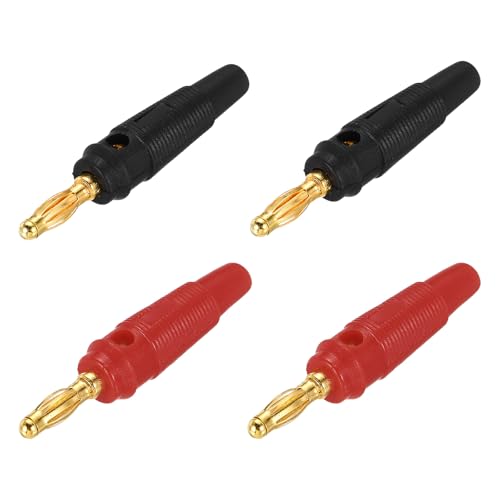 MECCANIXITY 8 Pcs 4mm Banana Plugs, 20A 9.5mm OD 53.8mm Length Speaker Wire Cable Plug Connectors, Banana Jack Connector for Speaker Wire Audio Cable, Black&Red