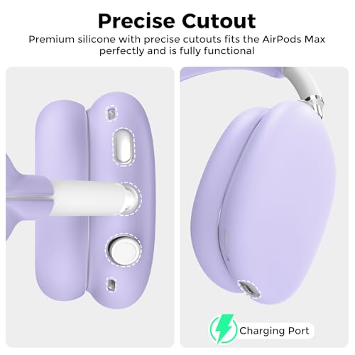 AHASTYLE Silicone Case Cover for AirPods Max 2/1 Headphones (USB-C/Lightning)(2026/2024/2020) [4 in 1] Anti-Scratch Ear Pad Cover/Ear Cups Cover/Headband Pad/Headband Cover AirPods Max Accessories - color: Purple