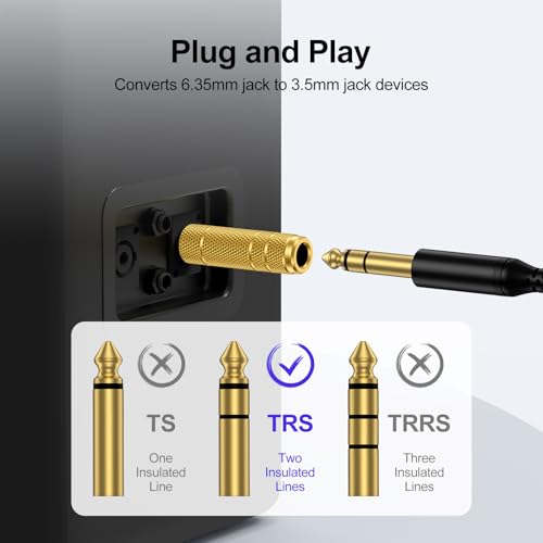 [2-Pack] 1/8" to 1/4" Headphone Adapter, Gold-Plated 3.5mm Audio Converter | 3.5mm to 6.35mm TRS Stereo Jack for Guitar, Amplifier, Mixer, Piano, Speaker & Home Studio Gear