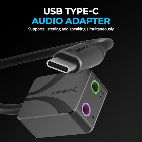 SABRENT USB to 3.5mm Audio Adapter, USB Sound Card, 24-Bit (AU-UCMA) | USB sound card; headphone & mic jack; 24-bit/96kHz; deep sound quality - style: USB-C