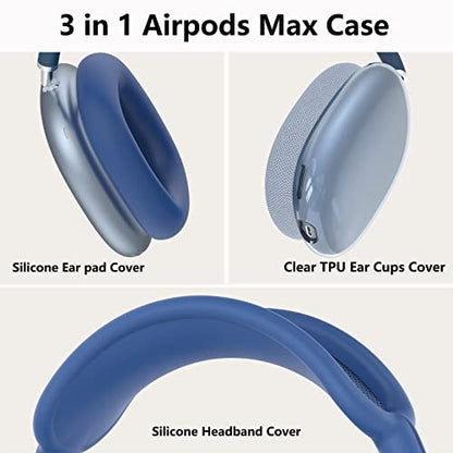 Silicone Case Cover for AirPods Max Headphones 2/1 (2026/2020) (Blue) - color: Clear Blue-T