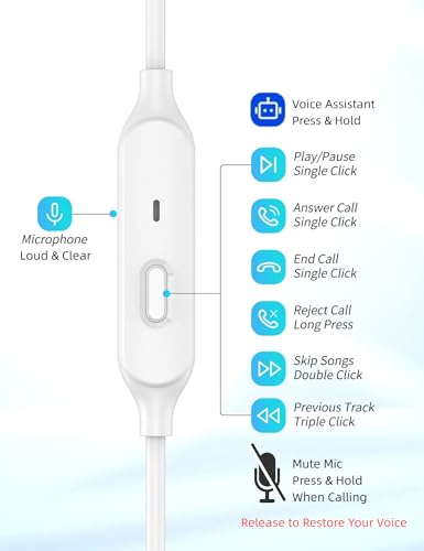 TOPAUX 3.5mm Jack Earphone 5FT Wired Earbuds Anti-Loose Wingtip - color: White