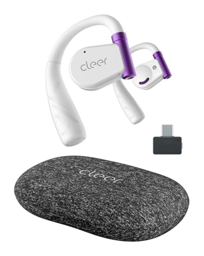 Cleer ARC II 게이밍 이어버드 트루 와이어리스 오픈 이어 헤드폰, 화이트 | 초저 대기 시간, 스냅드래곤 사운드, 블루투스 5.3, USB-C 동글, 35시간 배터리 - color: 화이트 퍼플
