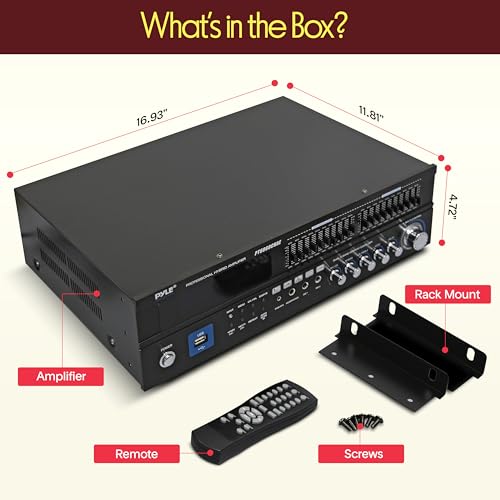 Pyle Bluetooth Hybrid Home Amplifier - 6-Channel 2000W Rack Mount Power Amplifier Receiver w/ Radio - Dual 10 Band EQ, Karaoke Microphone x2, USB, RCA, COAX, OPT, DVD Inputs, HiDef Input and Output