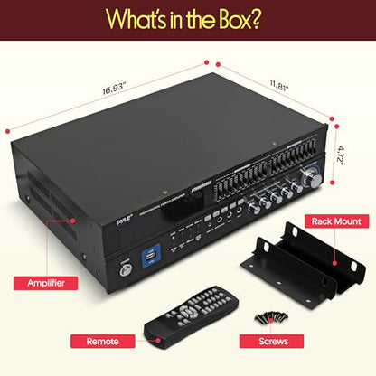 Pyle Bluetooth Hybrid Home Amplifier - 6-Channel 2000W Rack Mount Power Amplifier Receiver w/ Radio - Dual 10 Band EQ, Karaoke Microphone x2, USB, RCA, COAX, OPT, DVD Inputs, HiDef Input and Output