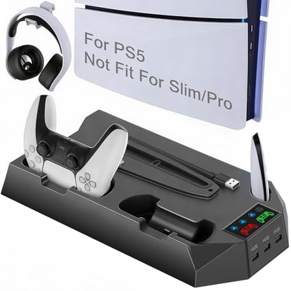 Stand for PS5 Consoles Models, Pa5 Cooling Station for Original with 2 Controller Charging Station, 3 Level Quiet Cooling Fan - color: Red