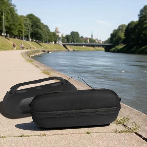 Protective Case for Beats Pill Bluetooth Speaker with Handle | Silicone Cover and Hard Carrying Case for Beats Pill Speaker Accessories with Shoulder Strap (Black) - color: Black